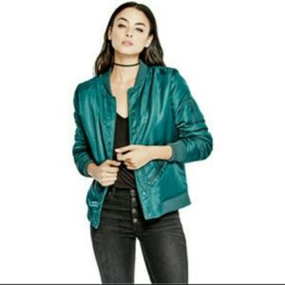 Guess Y2K Green Bomber Jacket Puffer Coat Streetwear Casual Staple Cozy Warm New